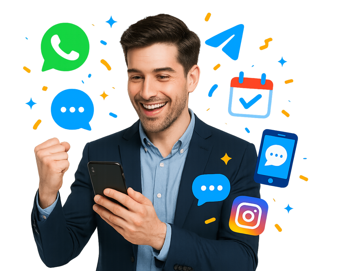 Perth AI app chatbot replying on WhatsApp, Instagram and Telegram—collecting details and booking a time.